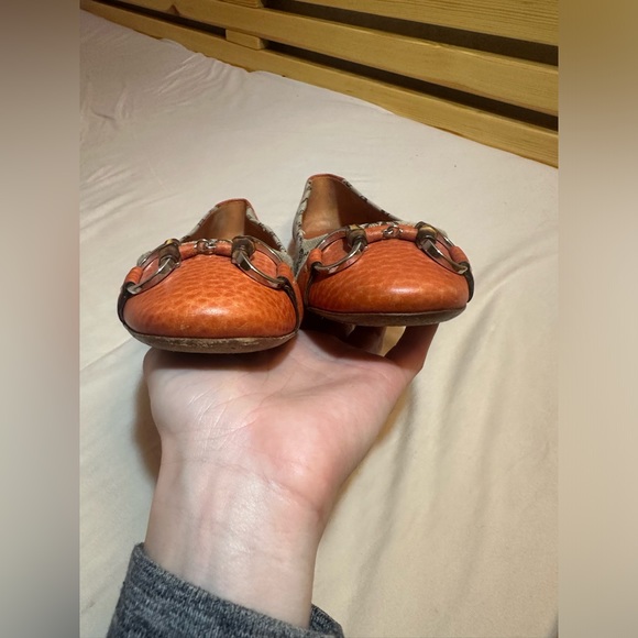 Gucci Beige/Orange GG Canvas And Leather Horsebit Ballet Flats US size 9 - Picture 3 of 7